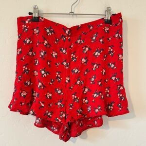 American Eagle Floral Red Ruffled Shorts Size L
